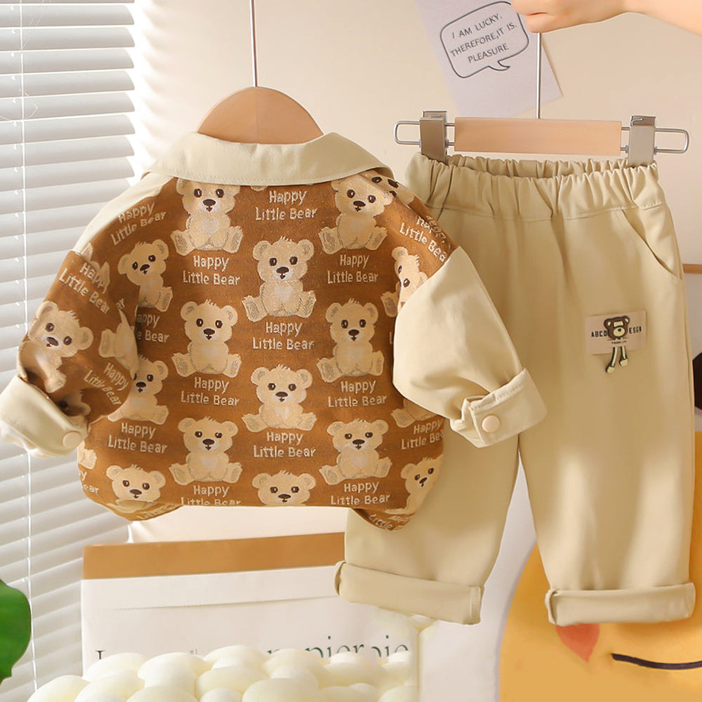 3pcs set, Happy Little Bear Jacket, T-shirt & Pants set for Kids