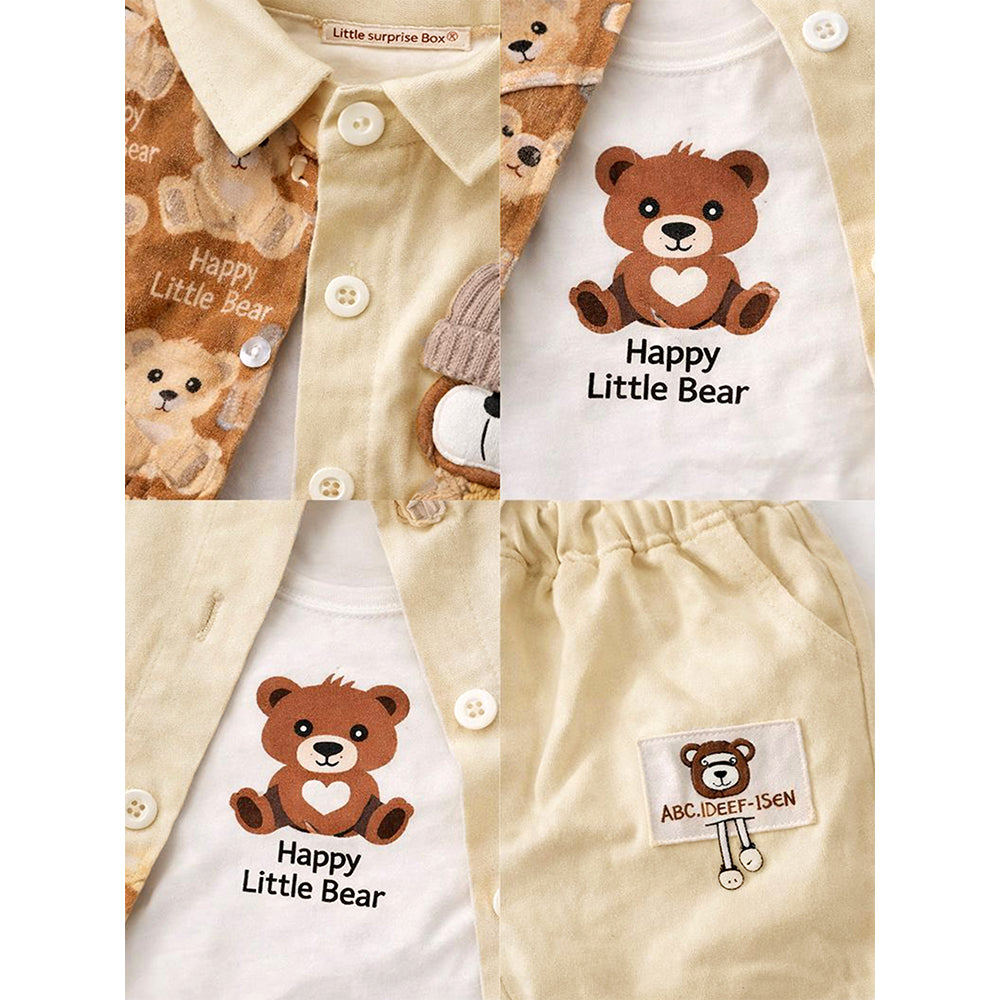 3pcs set, Happy Little Bear Jacket, T-shirt & Pants set for Kids