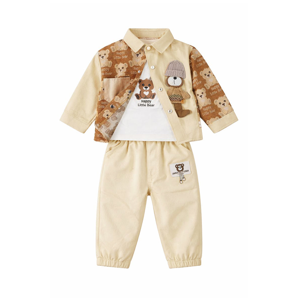 3pcs set, Happy Little Bear Jacket, T-shirt & Pants set for Kids