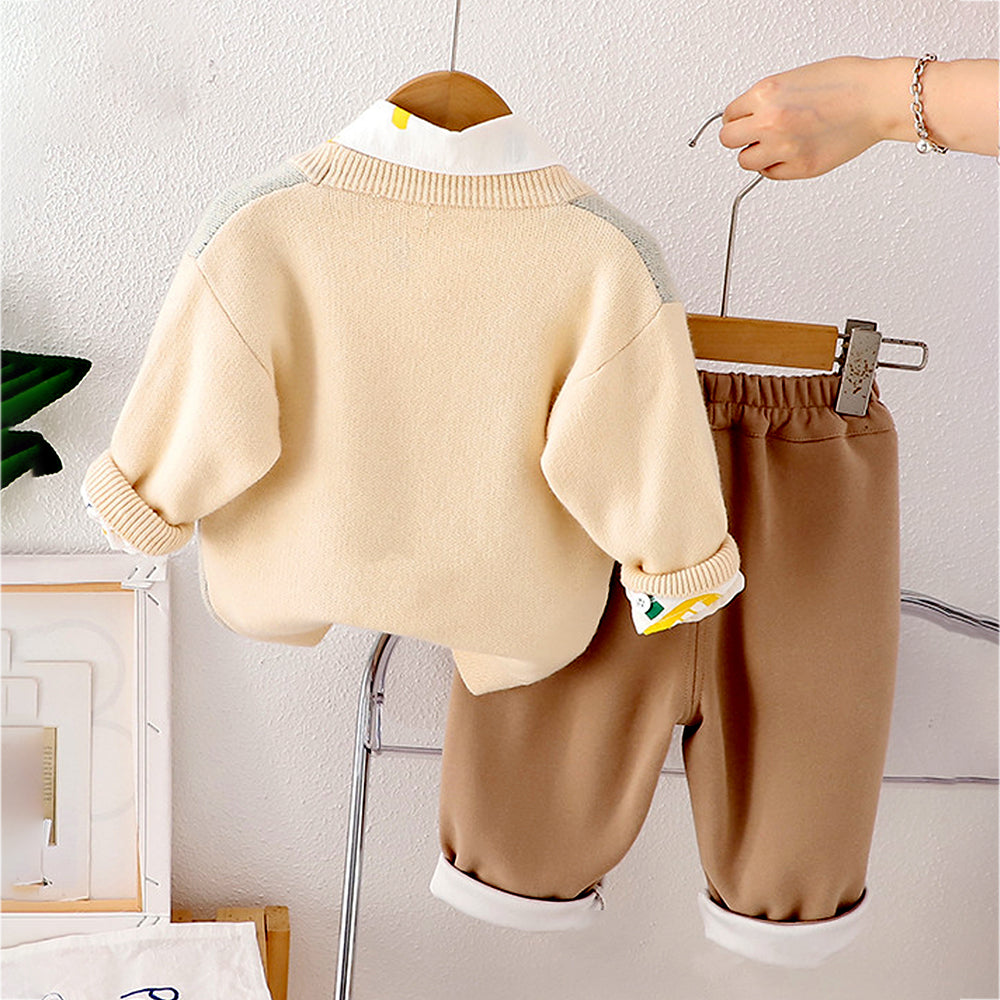 3 Pcs Set,Plane & Sun Shirt,Ted Cardigan & Pants set for Kids