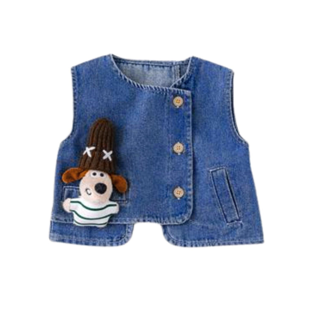 3 Pcs Set,Side Buttoned Denim Vest with Shirt & Matching Denim Pants for Kids