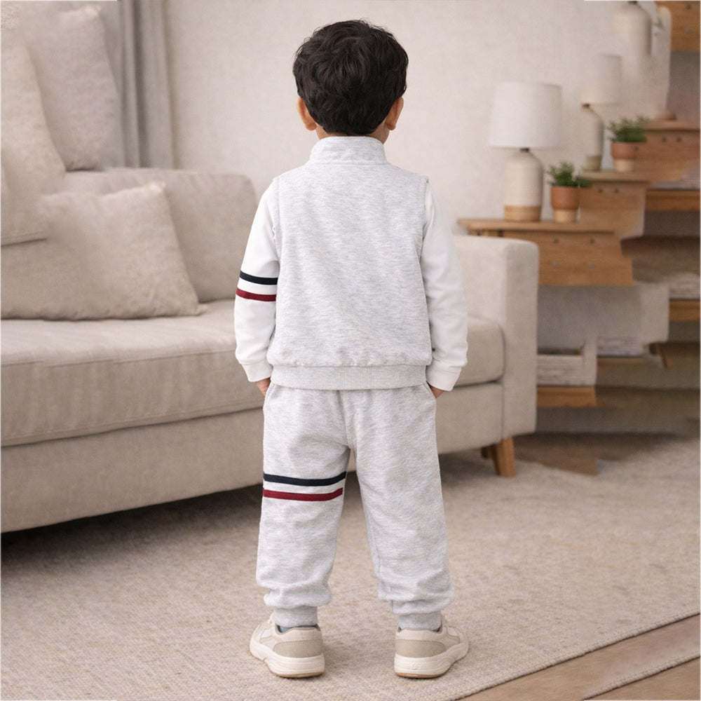 3 Pcs Winter Set, Playful Dog Print Sleeveless Jacket, T-Shirt & Pants for Kids