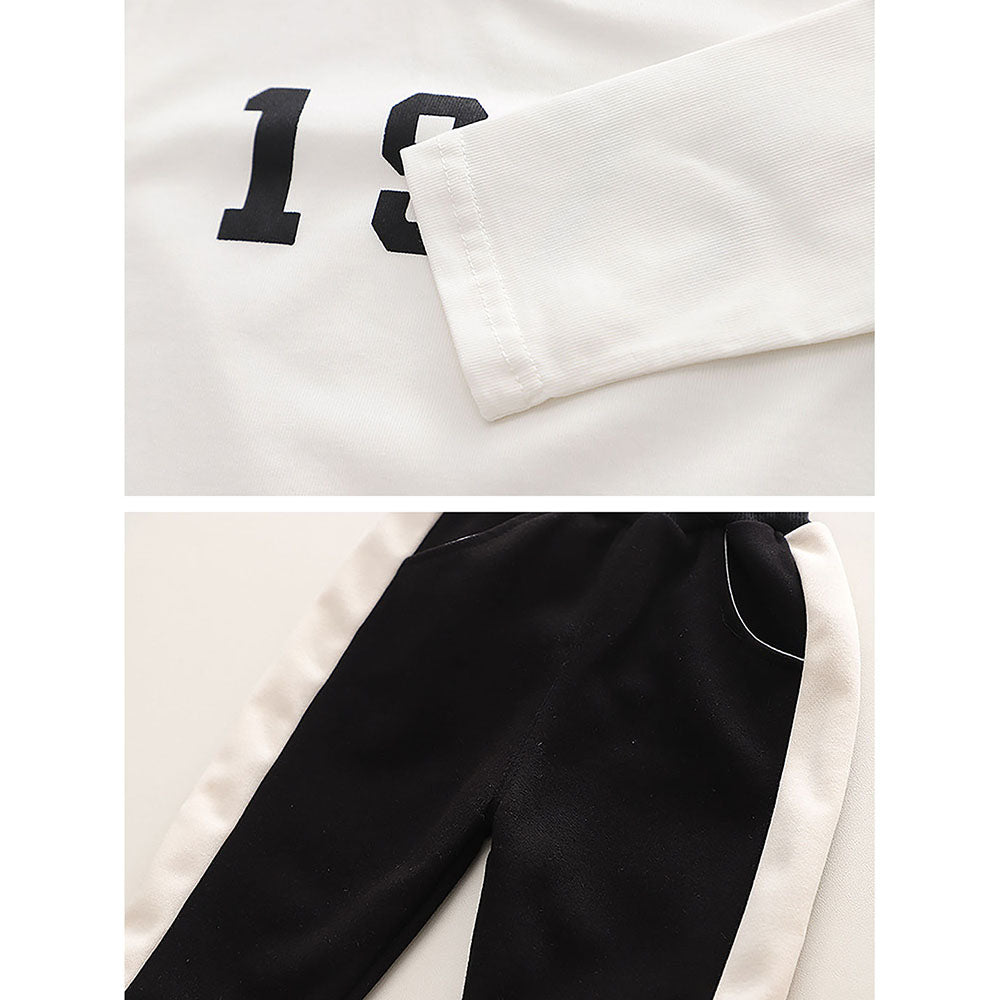 Black & White 1977 Designed 3 Pcs Varsity Jacket Styled Track Suit Set For Toddlers And Kids