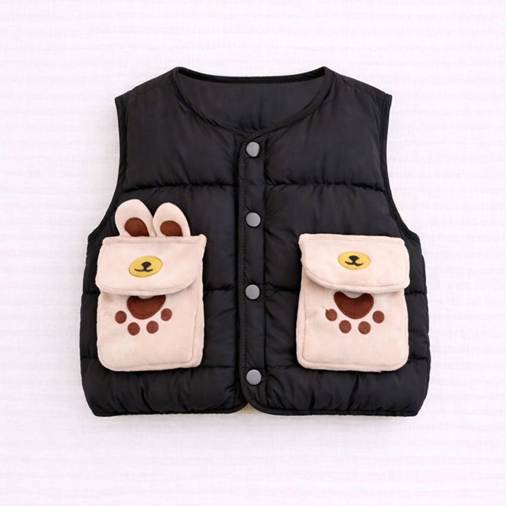 3 Pcs Winter Set, Black Puffer Sleevless Jacket, Hoodie & Pants for Kids, Winterwear