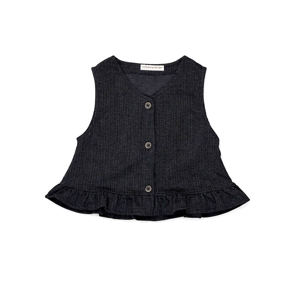 3 Pcs Set,Winterwear Black Ruffled Vest,Ivory Shirt & Flare Pants for Girls