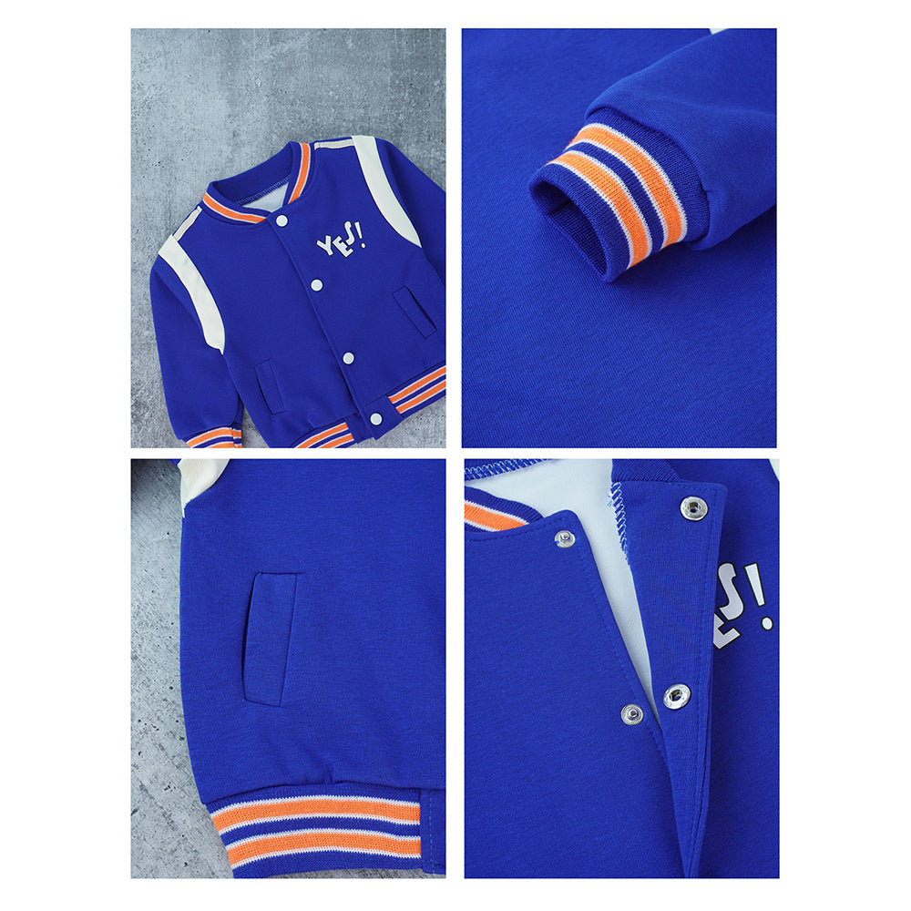 3pcs Blue & Orange Varsity Jacket with matching Tracks for toddler and Kids