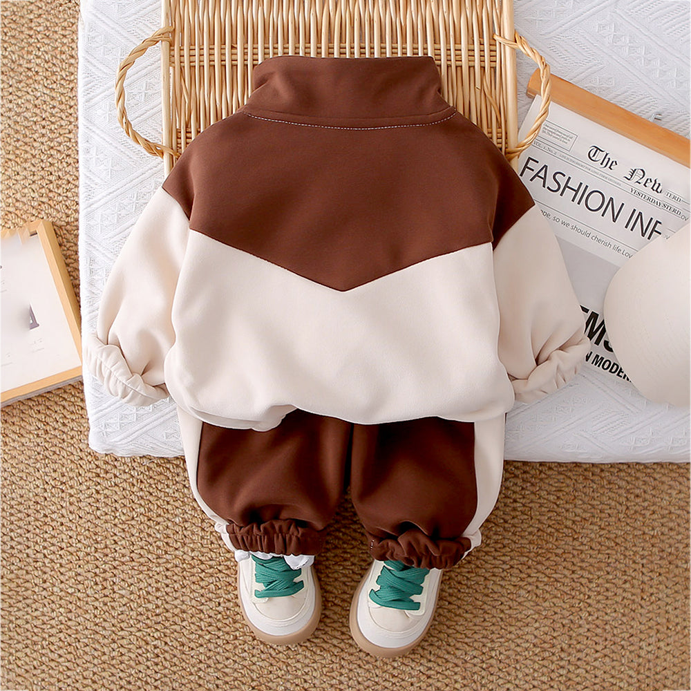 3 Pcs Set, Brown & Cream Tracksuit with and matching Sling Bag for Kids