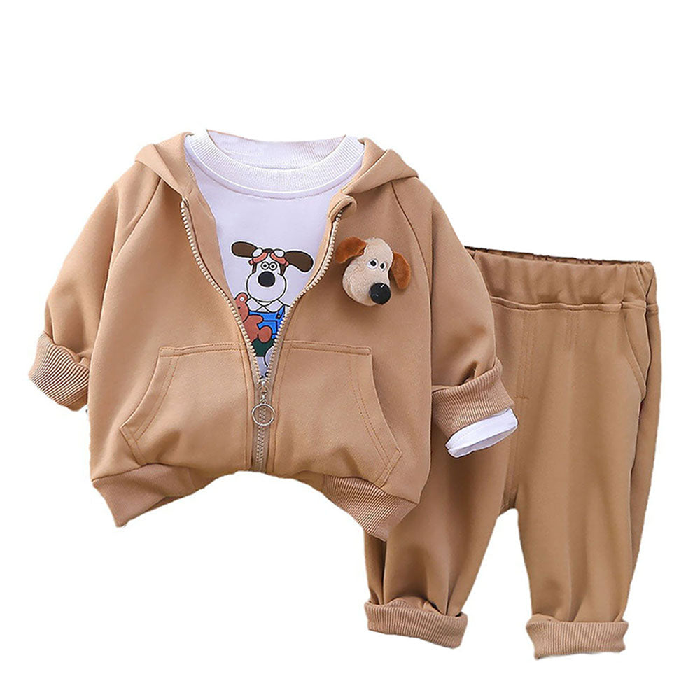 Brown Dog Broach 3 Pcs Track Suit Set For Toddlers And Kids