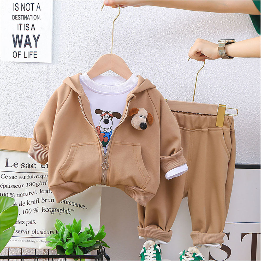 Brown Dog Broach 3 Pcs Track Suit Set For Toddlers And Kids