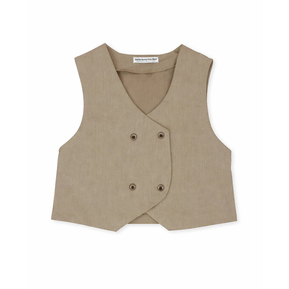 3 Pcs Set,Brown Waistcoat,White Peplum-style Top & Wide Leg Pants partwear set for Girls