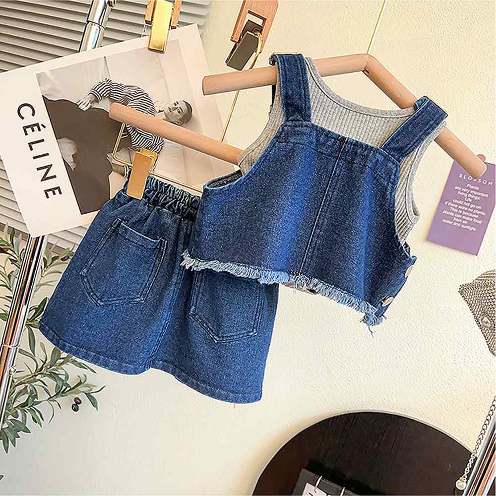 3pcs Denim Skirt and Dungary style clothing for Girls