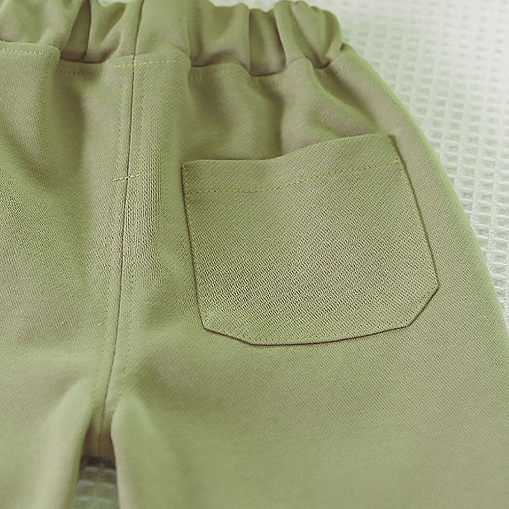 Olive Green Smiling Doggy Face Designed Jacket 3Pcs Track Suit Set For Toddlers And Kids