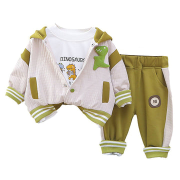 Green Dino Broach Designed Jacket 2 Pcs Track Suit Set For Toddlers And Kids