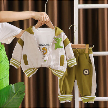 Green Dino Broach Designed Jacket 2 Pcs Track Suit Set For Toddlers And Kids