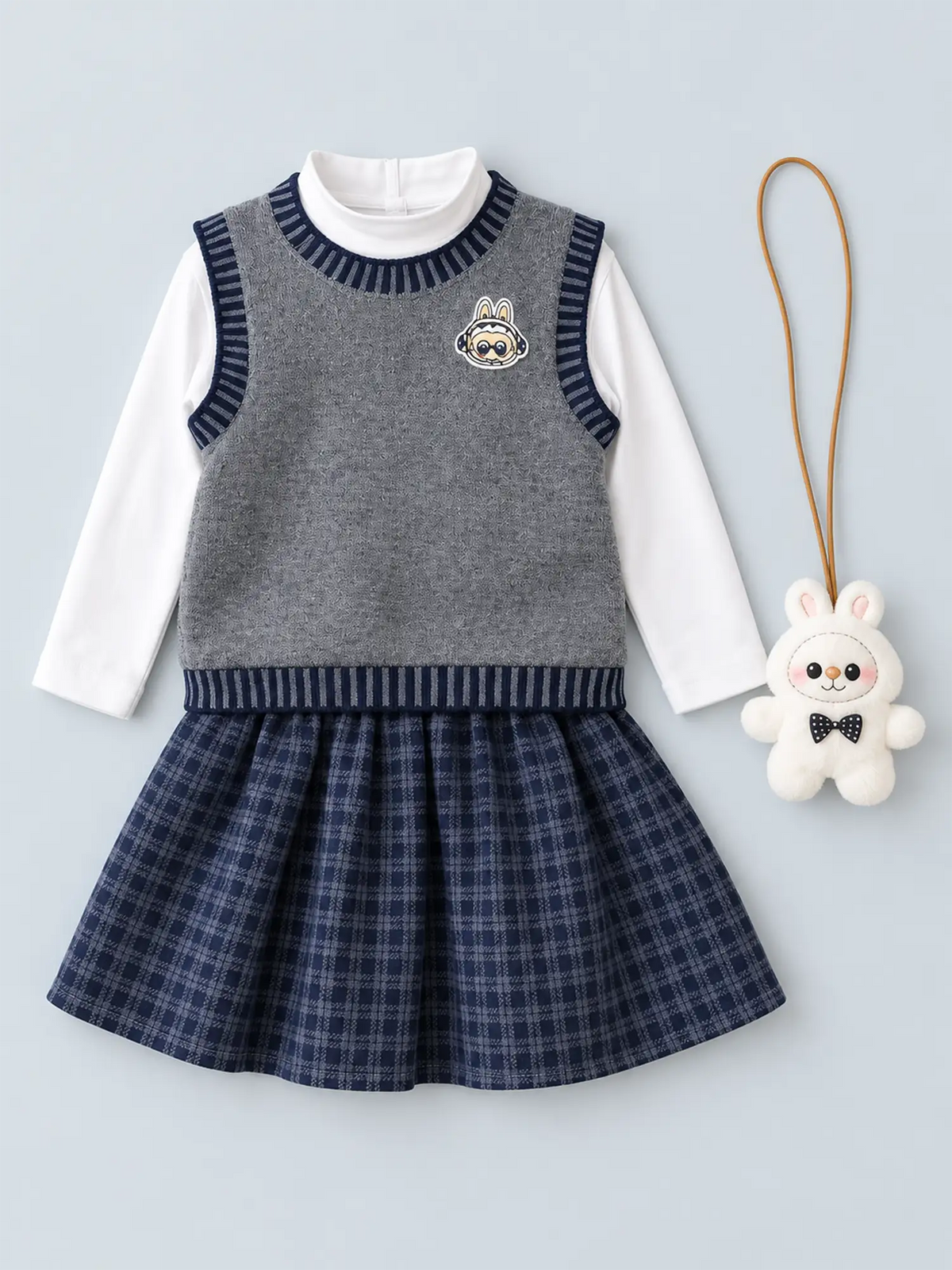3 Pcs Set,Grey Labu Vest,Frill Inner T-shirt & Skirt partywear for Girls