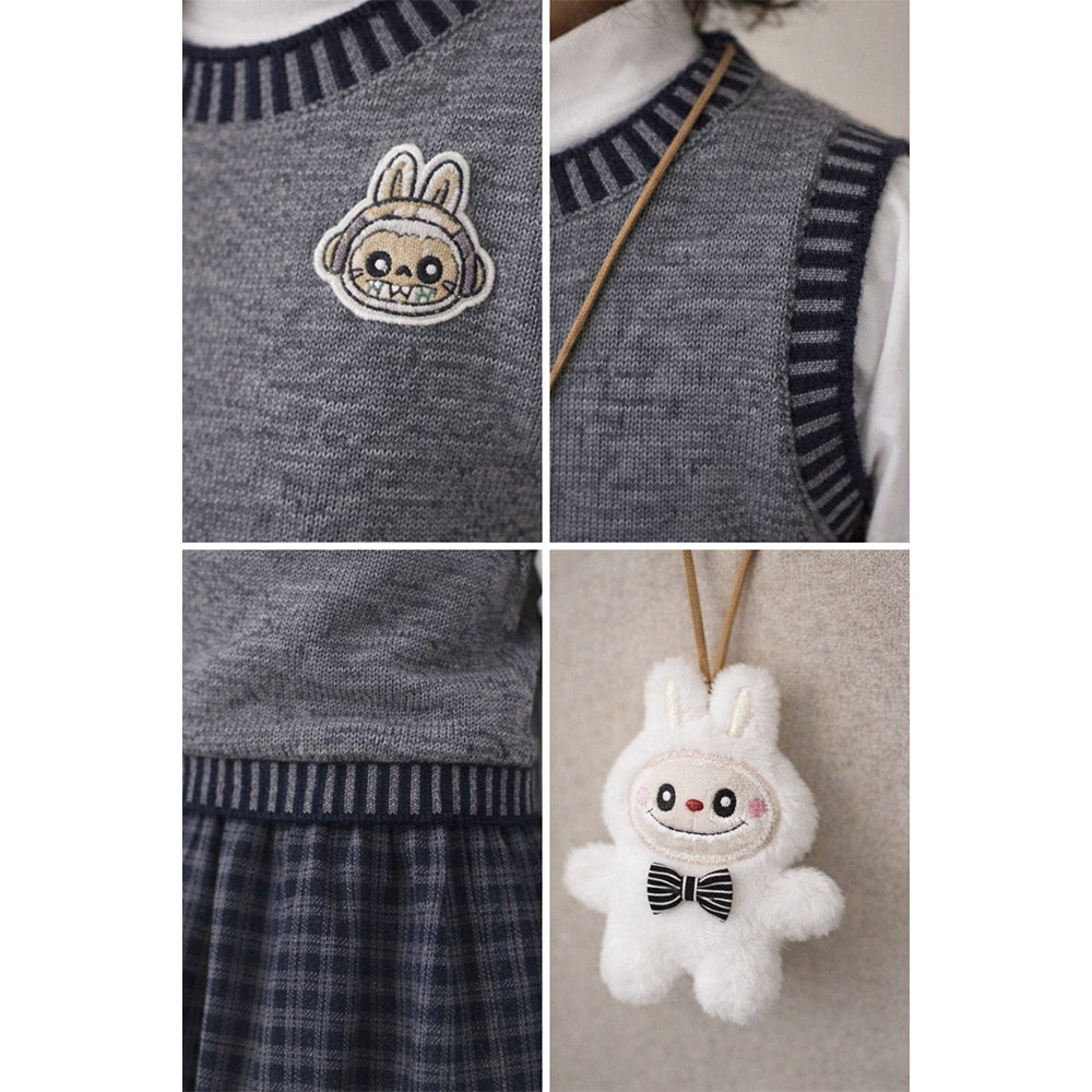 3 Pcs Set,Grey Labu Vest,Frill Inner T-shirt & Skirt partywear for Girls