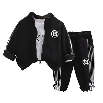 Black Letter B Monogram 3 Pcs Track Suit Set For Toddlers And Kids