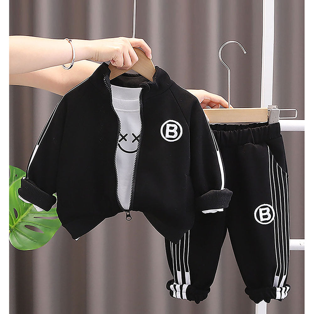 Black Letter B Monogram 3 Pcs Track Suit Set For Toddlers And Kids