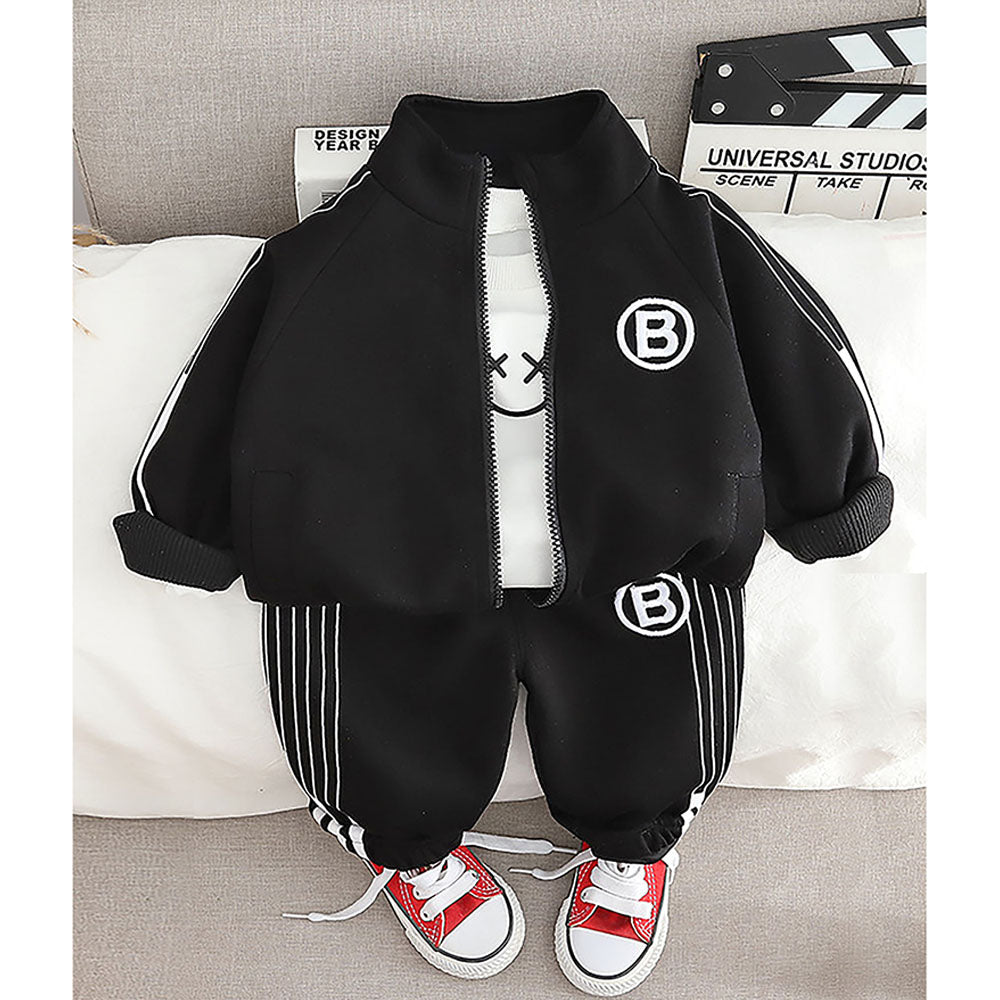 Black Letter B Monogram 3 Pcs Track Suit Set For Toddlers And Kids