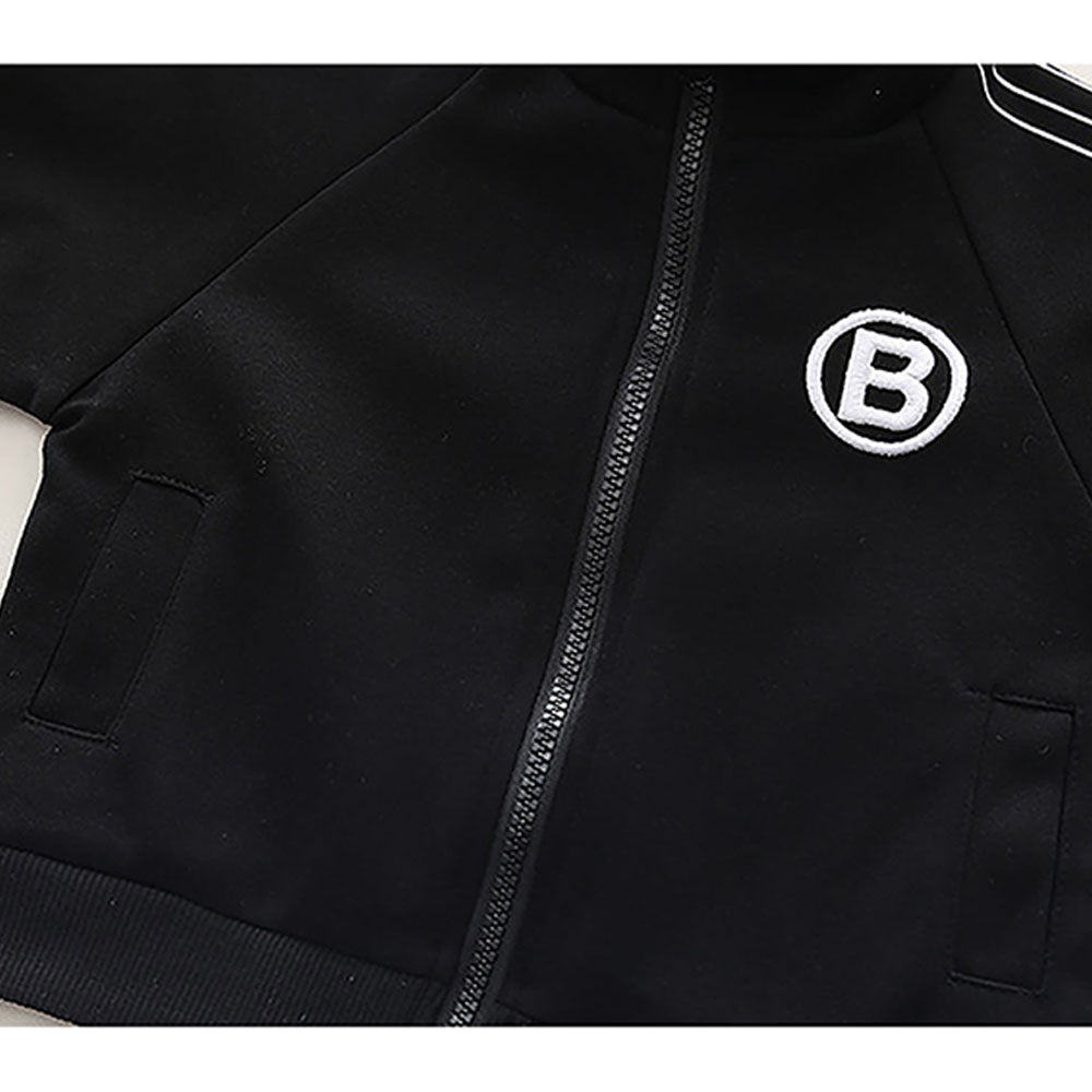 Black Letter B Monogram 3 Pcs Track Suit Set For Toddlers And Kids