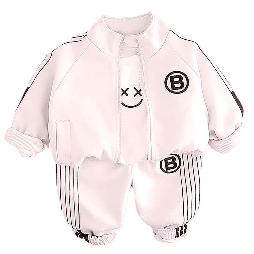 Cream & Black Letter B Monogram 3 Pcs Track Suit Set For Toddlers And Kids