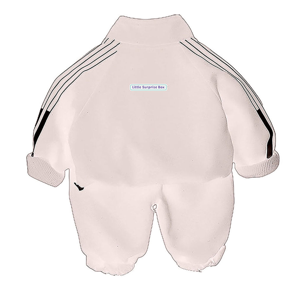 Cream & Black Letter B Monogram 3 Pcs Track Suit Set For Toddlers And Kids