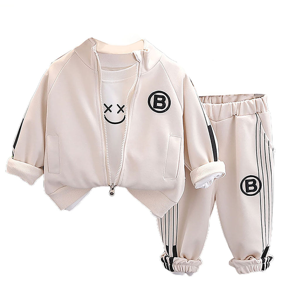 Cream & Black Letter B Monogram 3 Pcs Track Suit Set For Toddlers And Kids