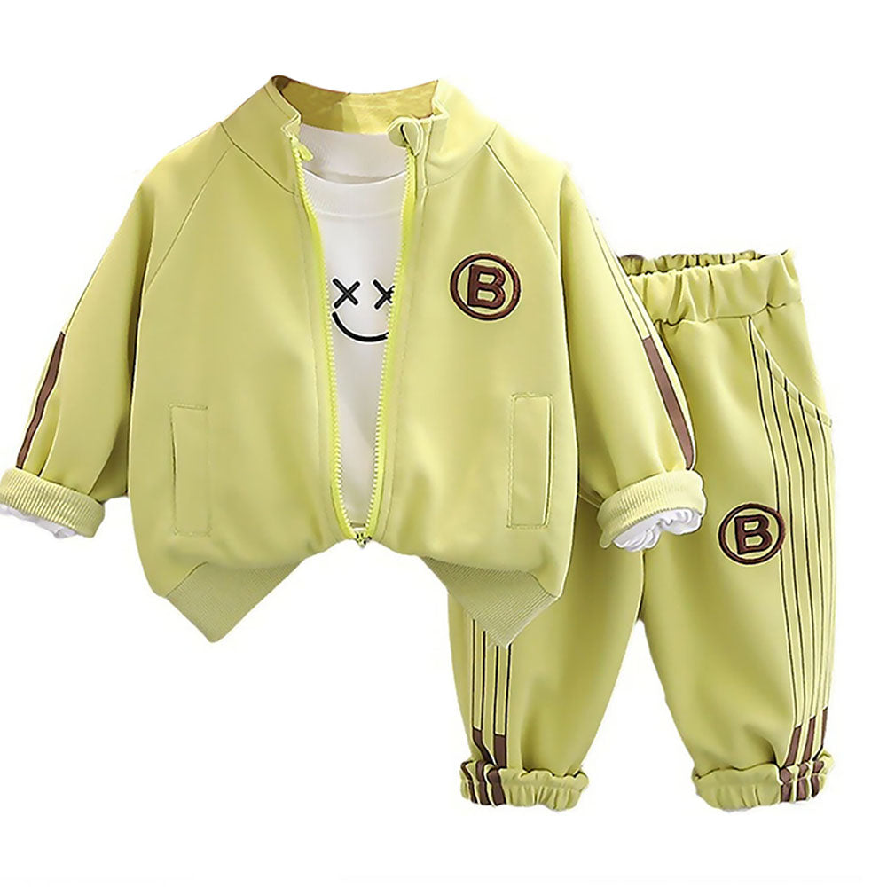 Light Green Letter B Monogram 3 Pcs Track Suit Set For Toddlers And Kids