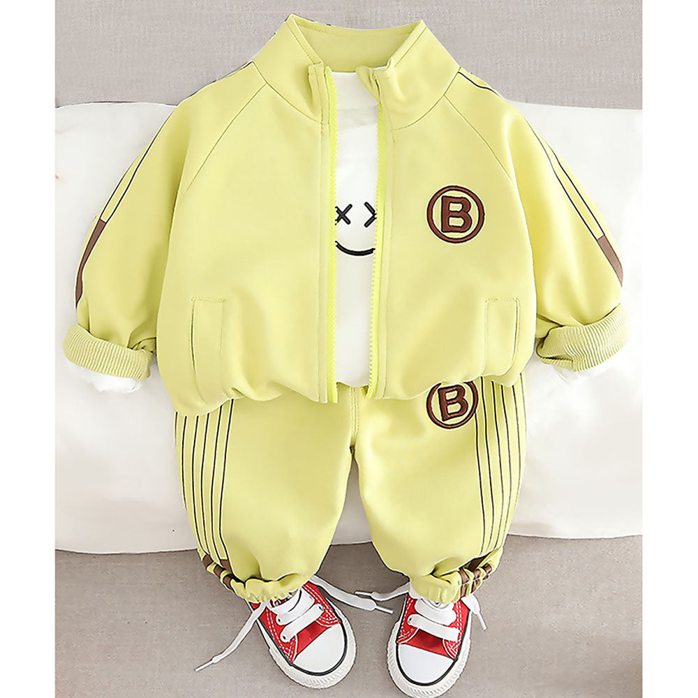 Light Green Letter B Monogram 3 Pcs Track Suit Set For Toddlers And Kids