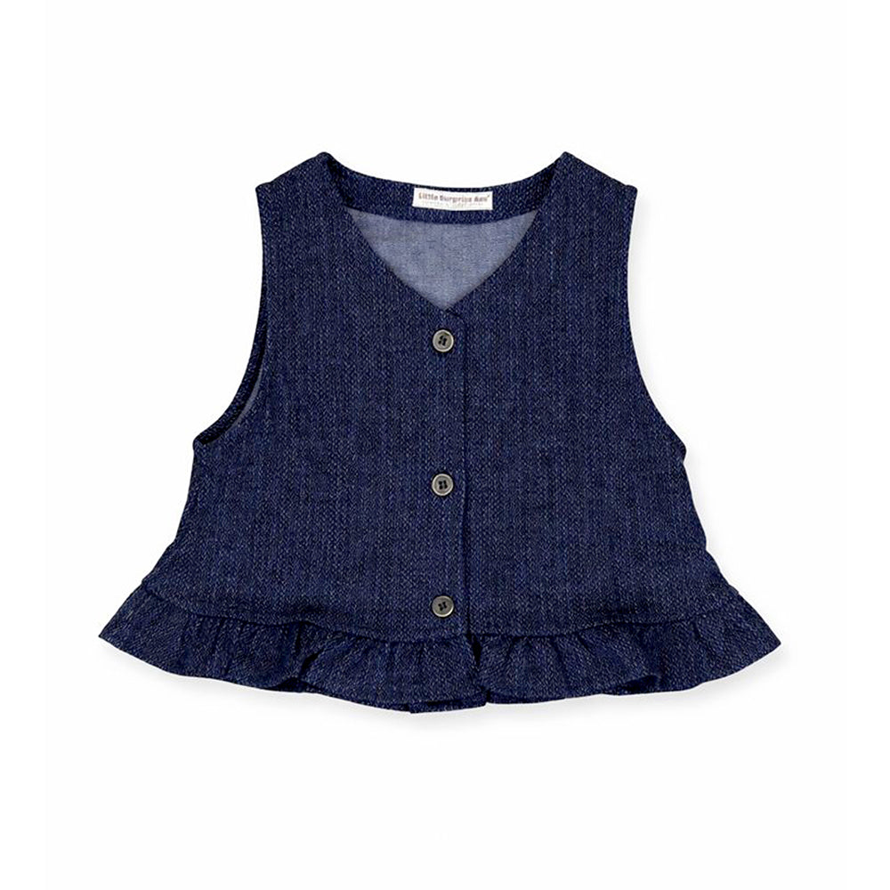 3 Pcs Set,Winterwear Navy Ruffled Vest,Ivory Shirt & Flare Pants for Girls