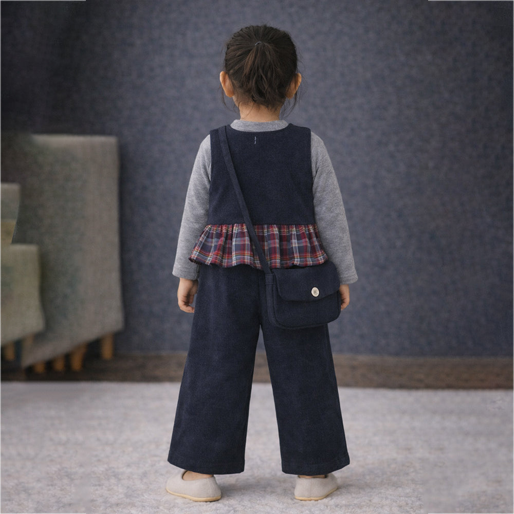 3 Pcs Set,Navy Sleevless Top, T-shirt &Wide Leg Pants with sling Bag
