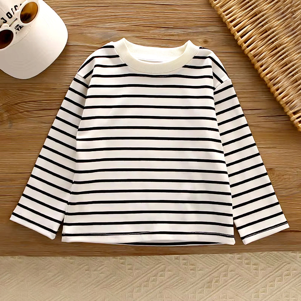 3 Pcs Set, Navy Blue Sleeveless Hoodie, Stripes T-shirt, & Pants for Kids