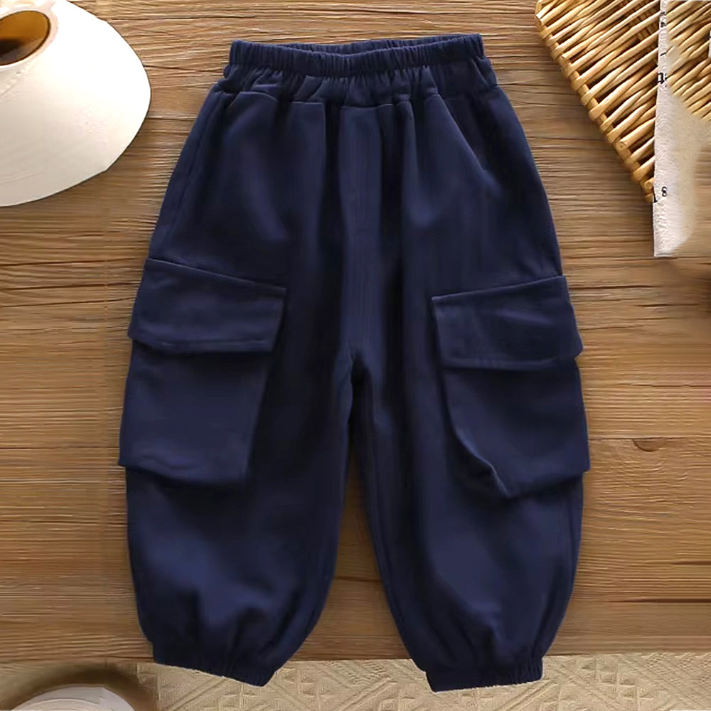 3 Pcs Set, Navy Blue Sleeveless Hoodie, Stripes T-shirt, & Pants for Kids