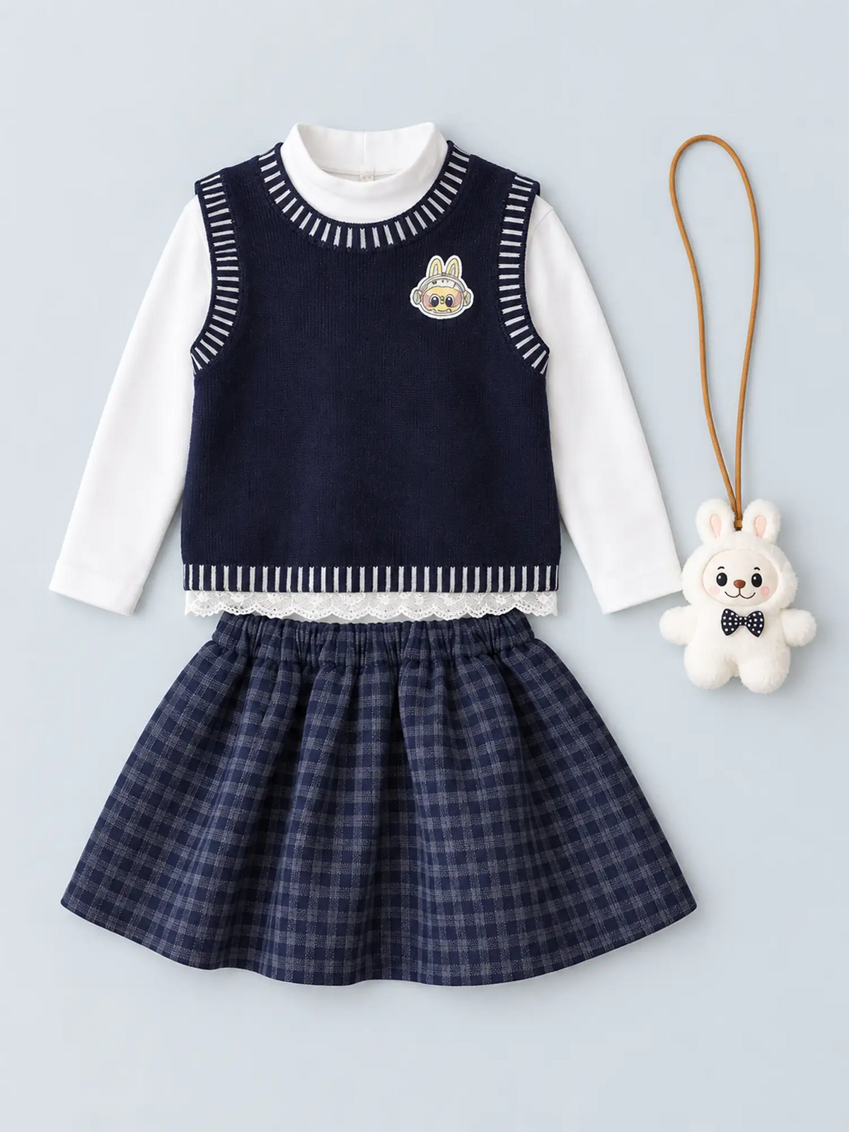 3 Pcs Set,Navy Labu Vest, Frill Inner T-shirt & Skirt partywear for Girls