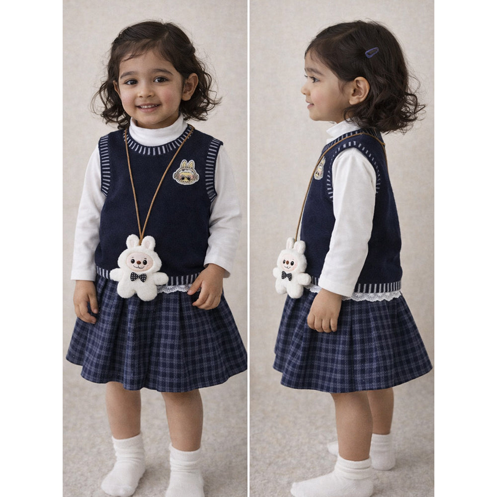3 Pcs Set,Navy Labu Vest, Frill Inner T-shirt & Skirt partywear for Girls