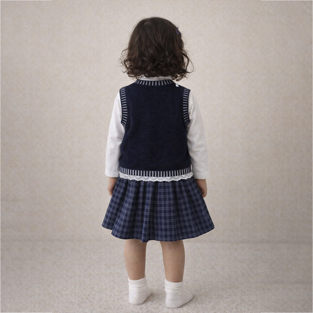 3 Pcs Set,Navy Labu Vest, Frill Inner T-shirt & Skirt partywear for Girls