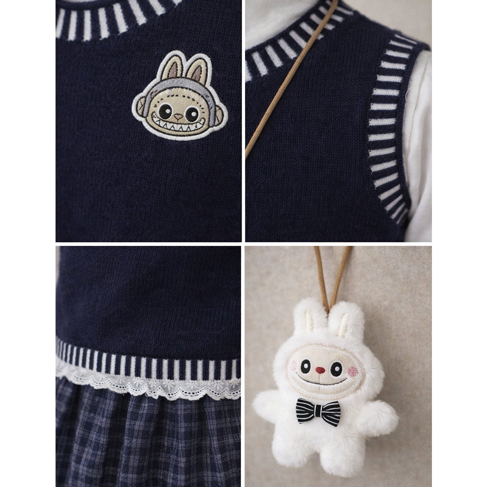 3 Pcs Set,Navy Labu Vest, Frill Inner T-shirt & Skirt partywear for Girls