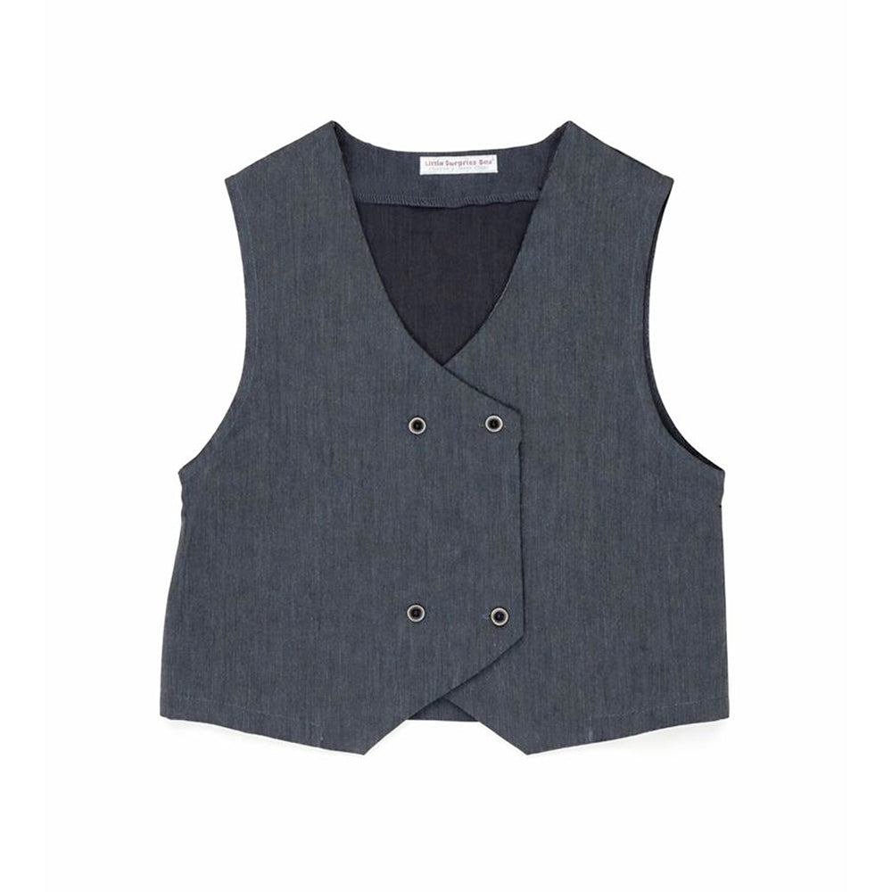 3 Pcs Set,Navy Waistcoat,White Peplum-style Top & Wide Leg Pants partwear set for Girls