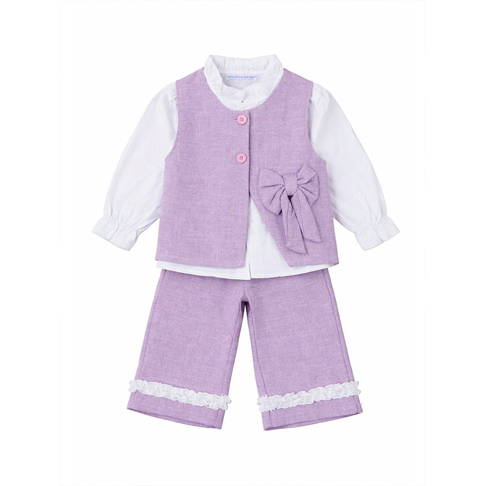 3 Pcs Set Purple Bow Jacket, Shirt & Matching Pants Partywear set for Girls