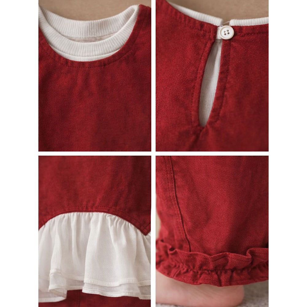 3 Pcs Set,Red Frilly Layered Top,White T-shirt with Frill Pants Partywear set for Girls