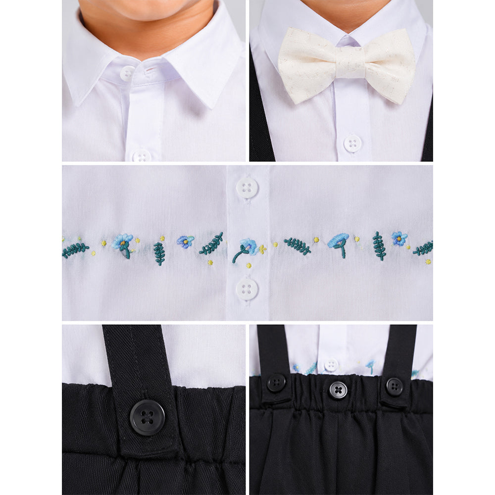 Cream Shiny Waistcoat White Shirt & Black Shorts 3 Pcs Suspender with Bow Tie Partywear for Boys