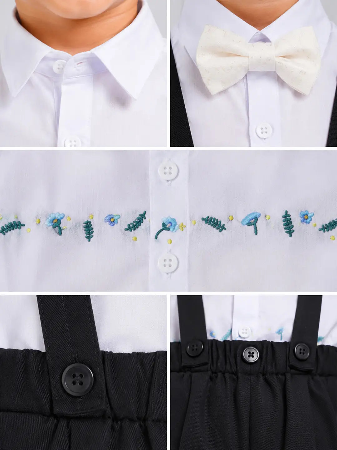 Cream Shiny Waistcoat White Shirt & Black Shorts 3 Pcs Suspender with Bow Tie Partywear for Boys