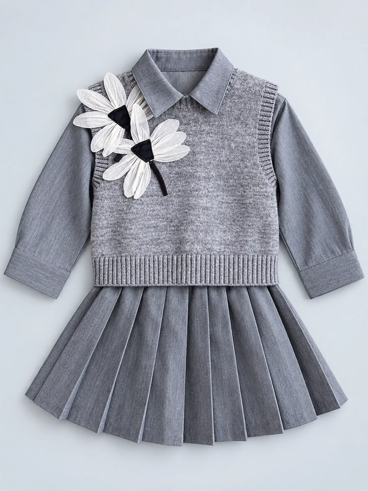 Grey Dragonfly 3pcs, Skirt and Top Winterwear for Girls.