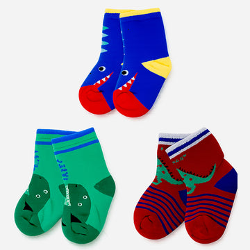 3pcs Big Face Animal print Blue, Maroon & Green Socks set for kids, 2-4yrs