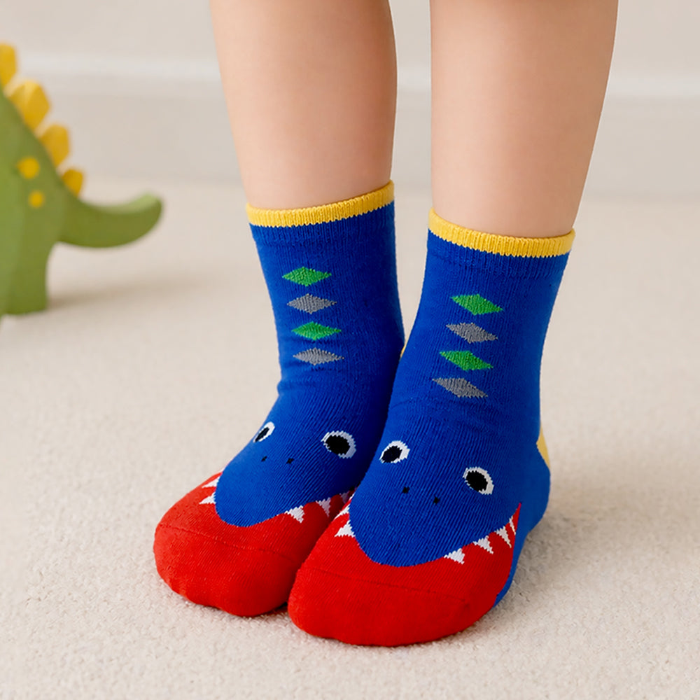 3pcs Big Face Animal print Blue, Maroon & Green Socks set for kids, 2-4yrs