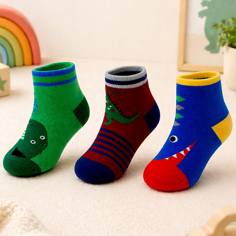3pcs Big Face Animal print Blue, Maroon & Green Socks set for kids, 2-4yrs