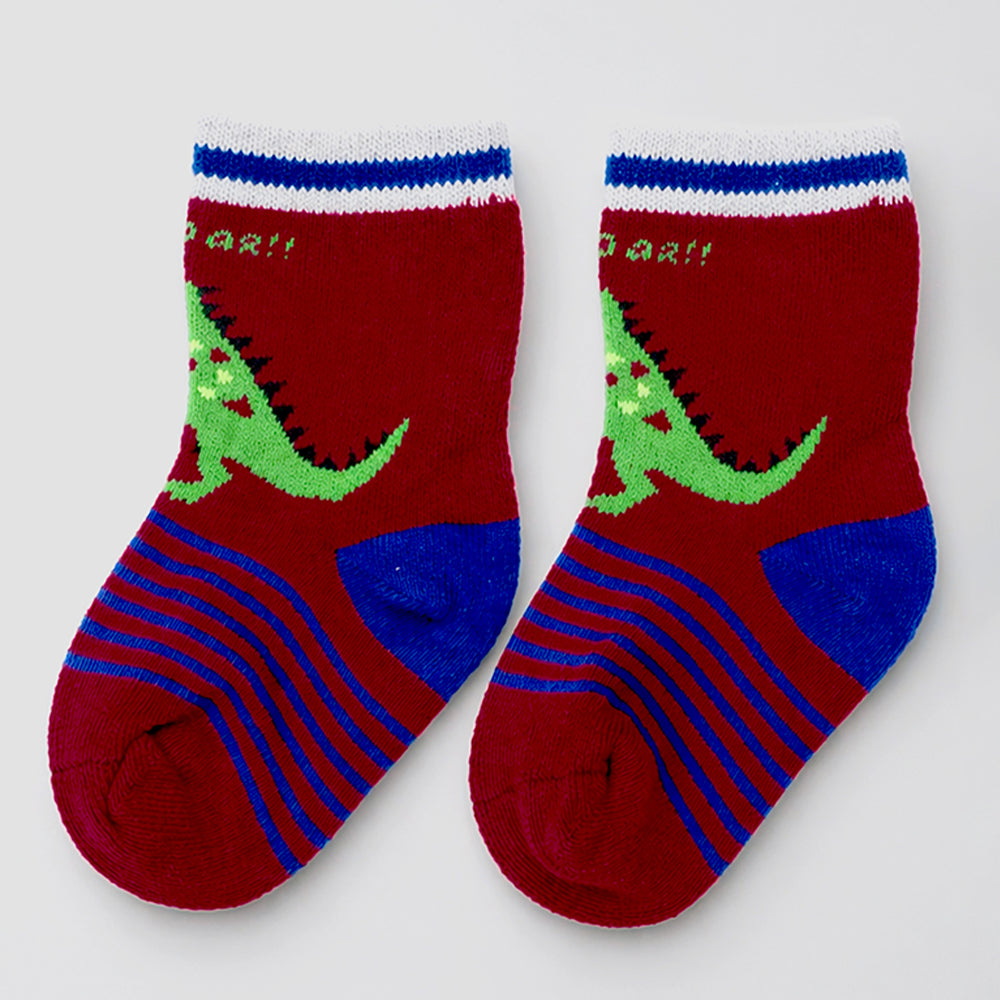 3pcs Big Face Animal print Blue, Maroon & Green Socks set for kids, 2-4yrs