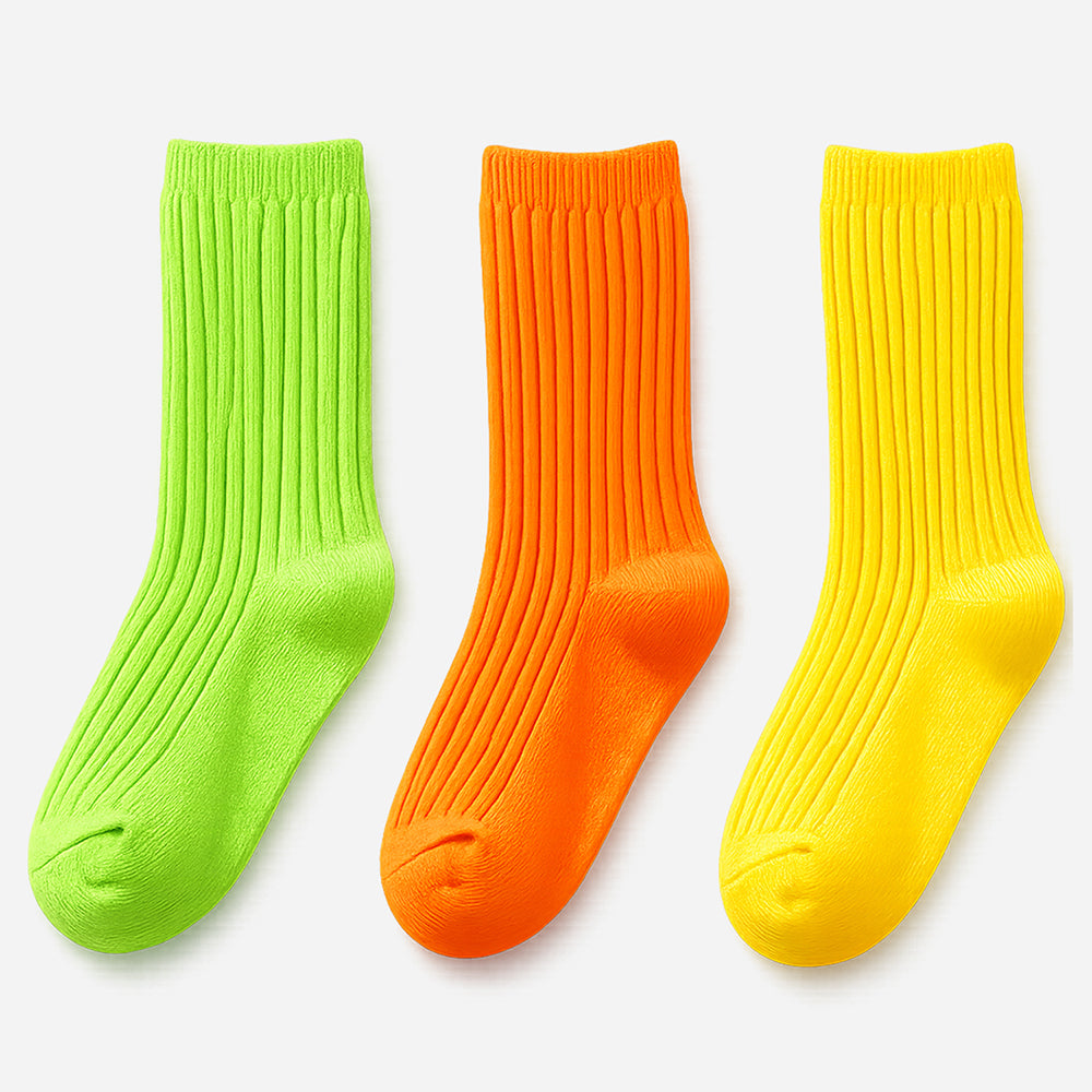 3pcs Fluoroscent Green, Orange, Yellow Socks set for kids, 2yrs - 5yrs