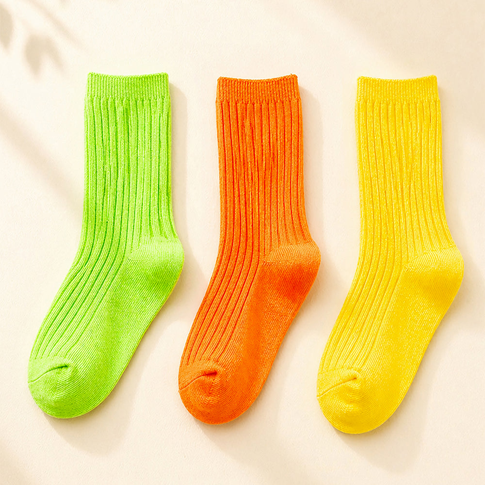3pcs Fluoroscent Green, Orange, Yellow Socks set for kids, 2yrs - 5yrs