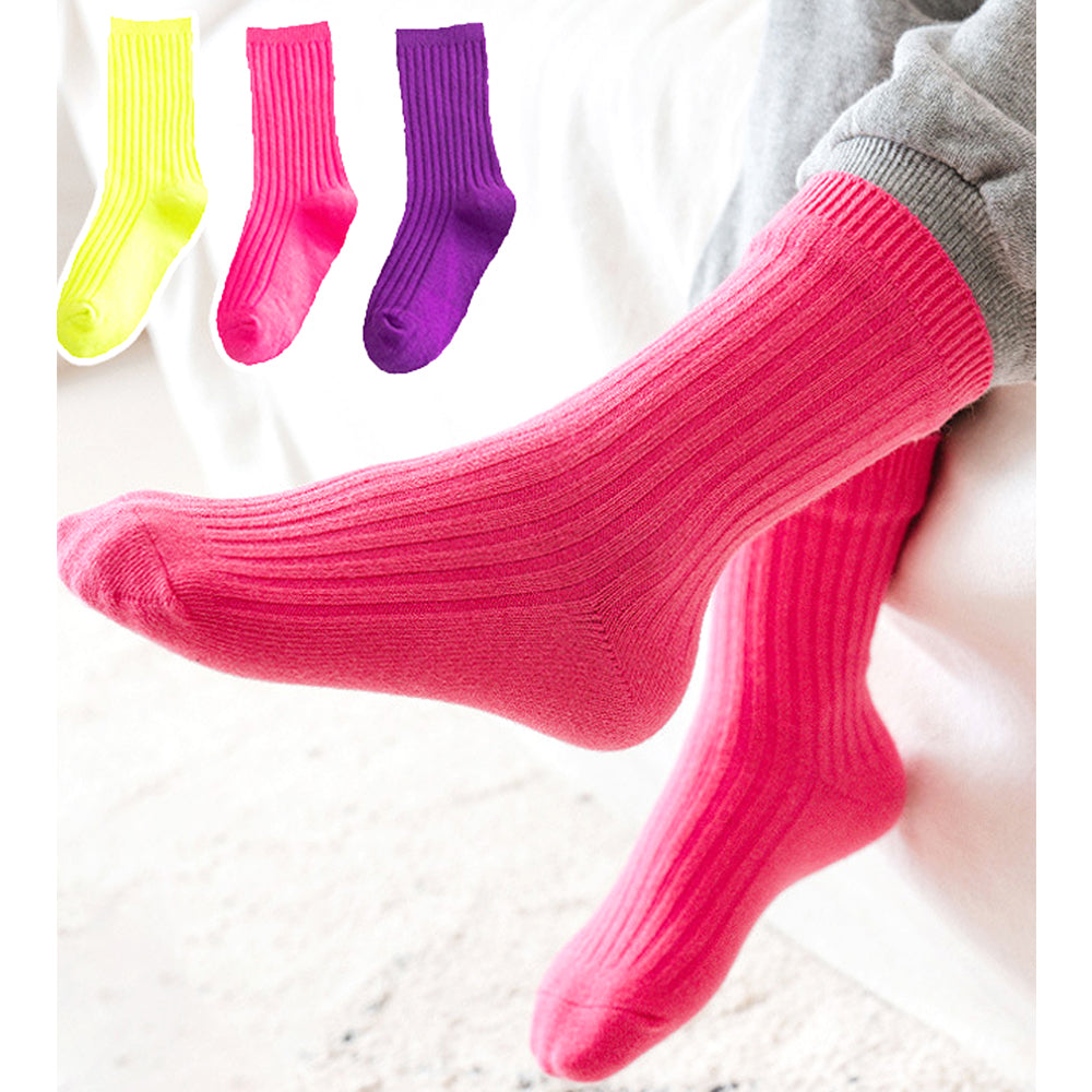 3pcs Fluoroscent Green, Violet, Pink Socks set for kids, 2yrs - 5yrs